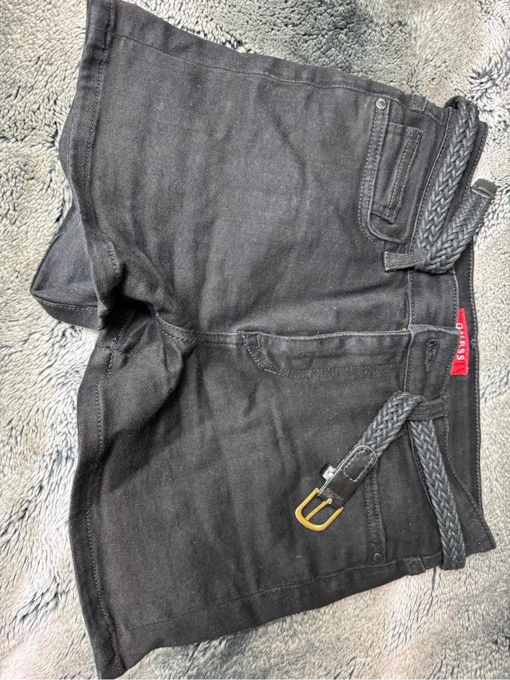 GUESS Black Men’s Denim Jean Shorts with Braided Belt
